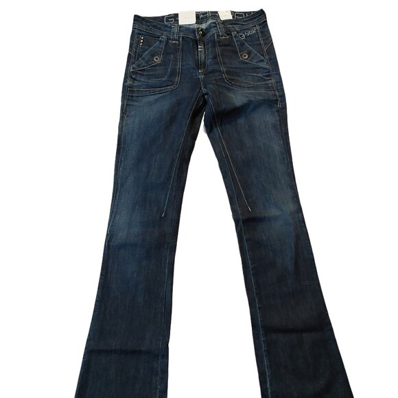 G-Star 3301 Speed Bell Cut Flare Trash Wash Blue Denim Jeans Sz 26 x 35 NWT - Picture 1 of 10